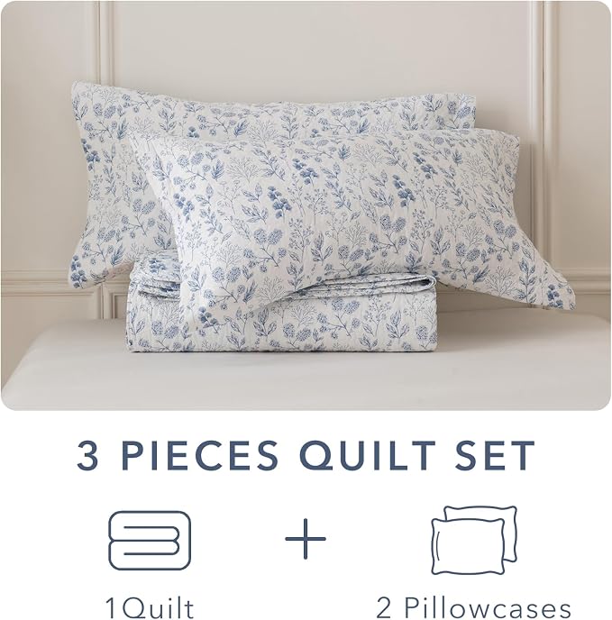 QSH 3 Pieces Floral Cotton Quilt Sets King Size - Image 5