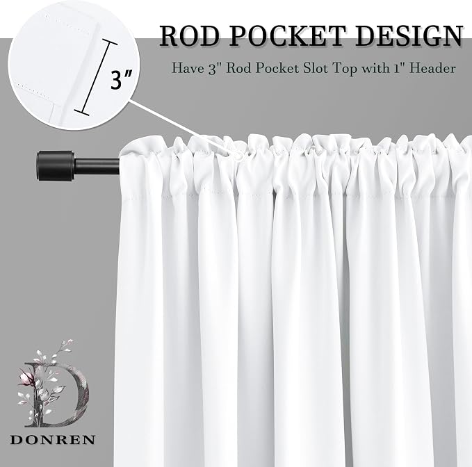 2 Panels Pure White Half Blackout Curtains 84 Inches Long - Image 2