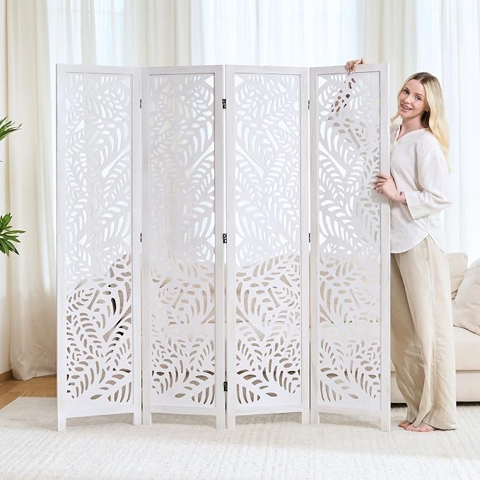 Leaf-Carved Room Divider Privacy Screen - Image 8