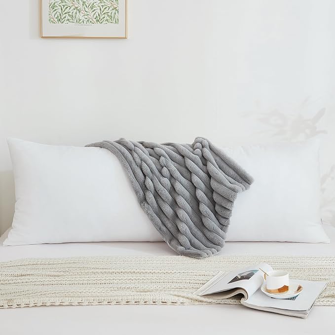 Full Body Pillow with Fluffy Stripe Faux Fur Removable Cover, Long Bed Pillow - Image 2