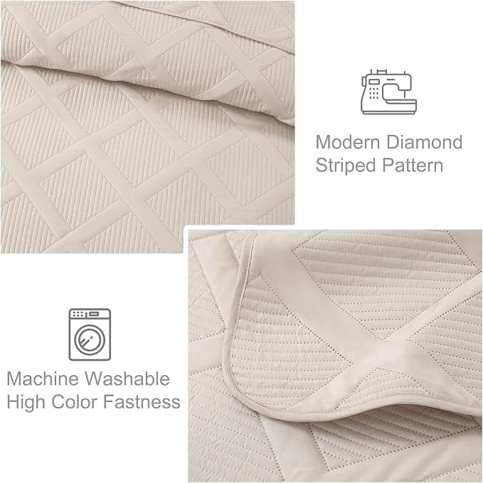 Exclusivo Mezcla Twin Size Quilt Set, Brich Beige | Soft Bedspreads - Image 5