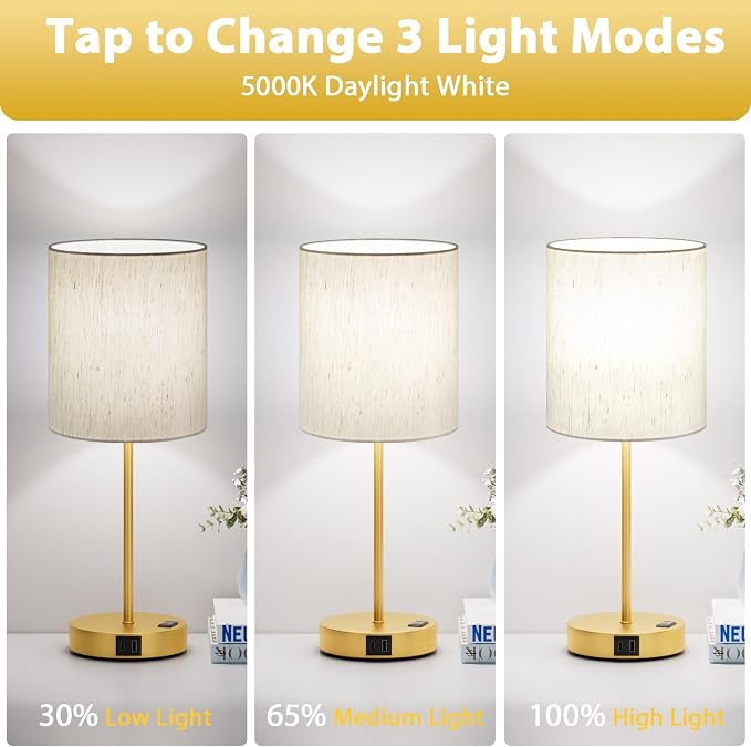 17.6" Gold Touch Lamps for Bedroom Set of 2 - Image 3