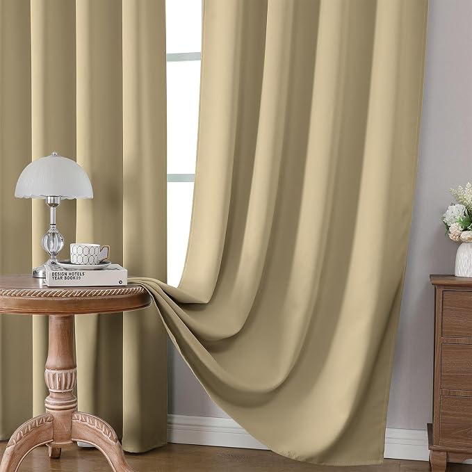 CUCRAF Beige Blackout Curtains 108 inch Length 2 Panels Set, Rod Pocket Room - Image 5