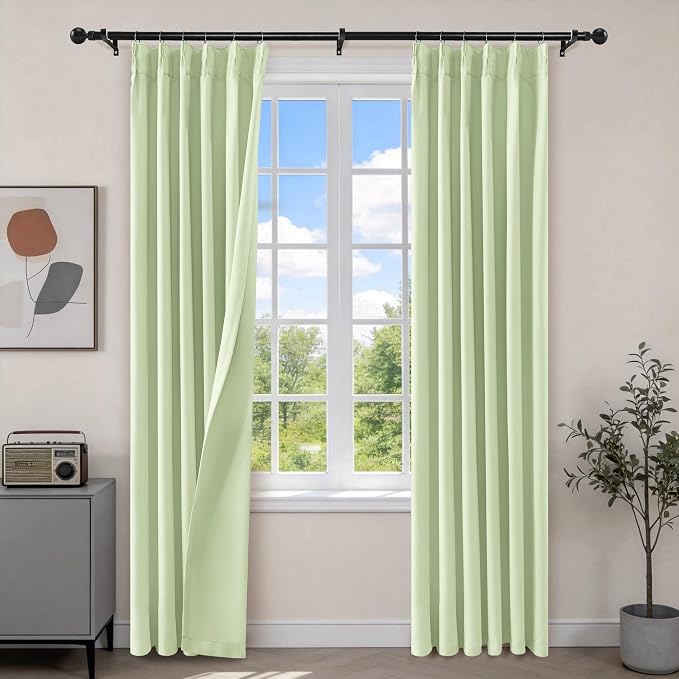 Etherealveil Pastel Green Pinch Pleated Blackout Curtains 2 Panels 40"x84" | by Etherealveil
