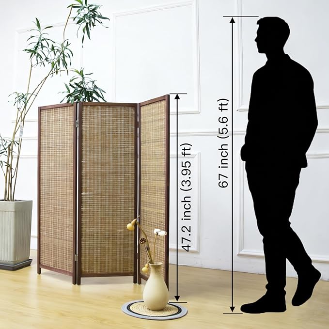3 Panel Short Room Divider Screen, Small Bamboo Panel Divider - Image 2