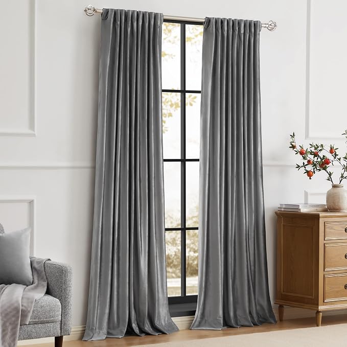 PRIMROSE Dark Grey Velvet Curtains 84 inch Long - Image 7