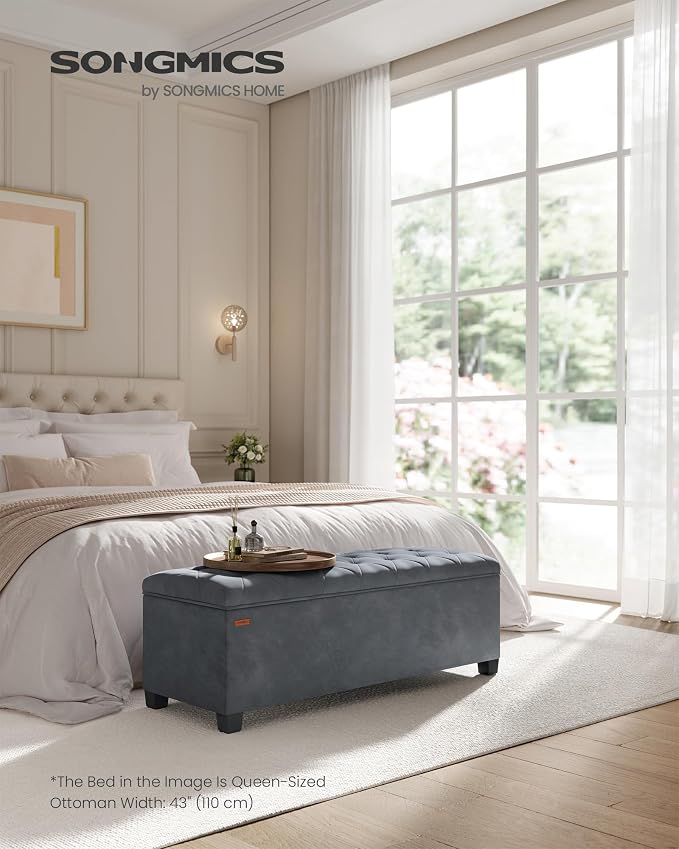 SONGMICS Velvet Storage Ottoman Bench, Foot Rest - Image 2
