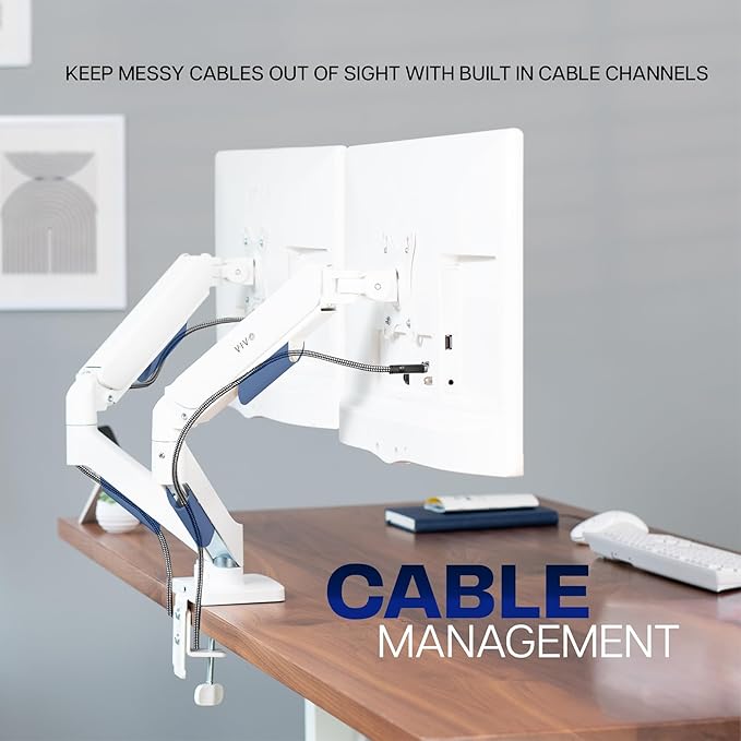 VIVO Dual Monitor up to 32 inches and 19.8 lbs per Screen, Mechanical Arm Desk Mount, Articulating Counterbalance, VESA Stand, Classic, White STAND-V002OW