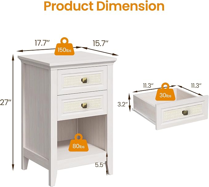 RoyalCraft Boho Nightstand Set of 2, Tall Bedside Table - Image 2
