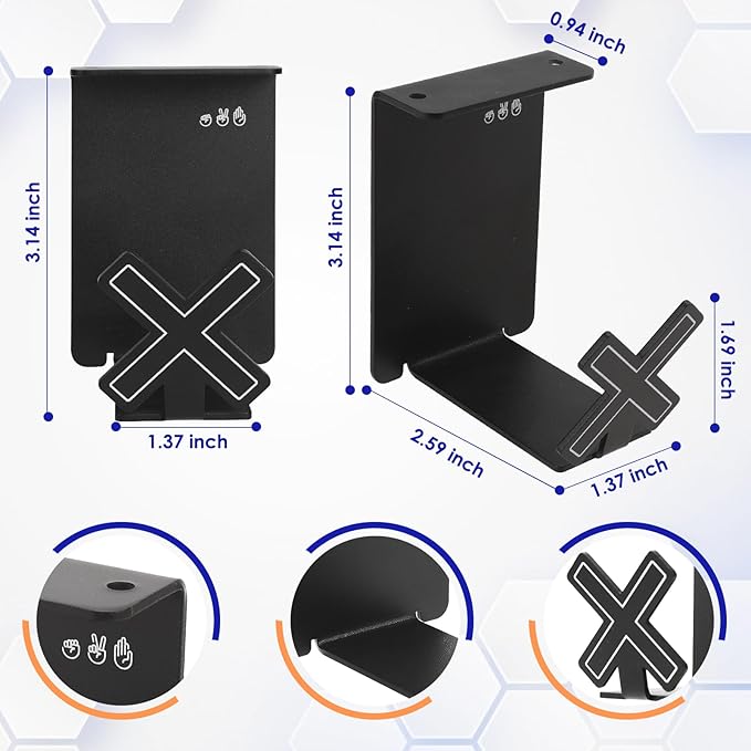VKheroKV HC128 Headphone Holder Hanger for Desk, Include Adhesive Strips, Universal Headset Stand for PS4/PS5/Xbox/PC/Mac/Headphones Game Controller Hanger (X Shaped)