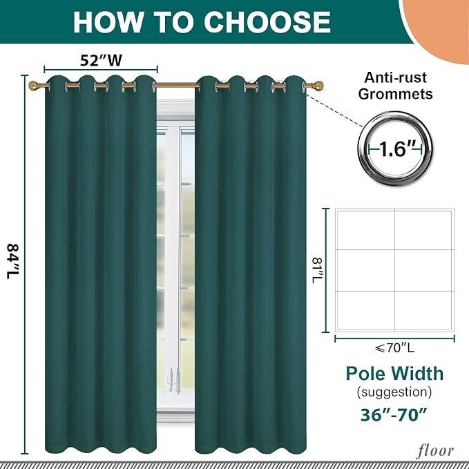 Diraysid 100% Blackout Curtains Sea Teal Linen Curtains - Image 5