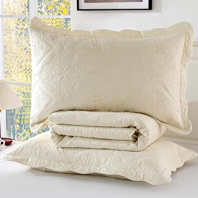 Cmfshape Oversized Floral Embroidery Quilt Set, 3 Pieces Super King Quilt - Image 8