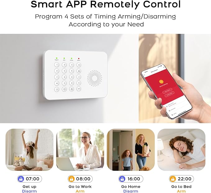 LWOHSI Home Security Systems,Wireless DIY Burglar Alarm Kits,Smart Home Alarm System with Window/Door Sensor,PIR Motion Detector,Voice Control with Alexa and Google,4G SMS/Tuya App Alerts