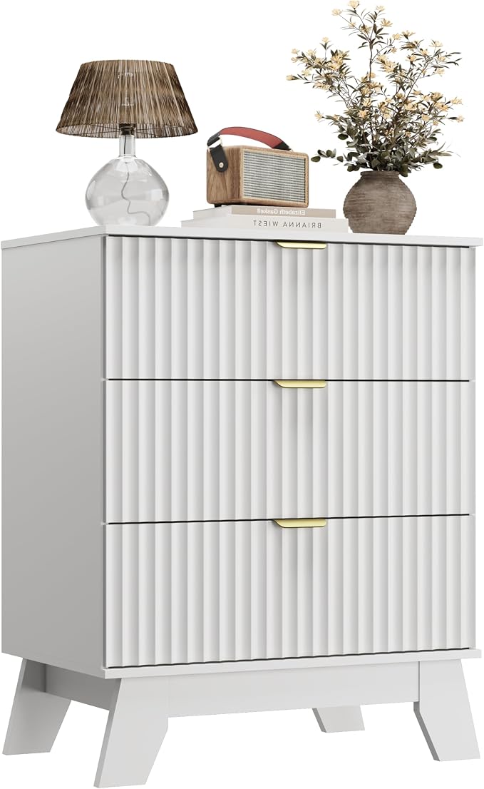 White Night Stand with 3 Drawers, Bedside Table & End Table, Farmhouse Night - Image 9