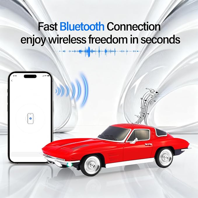 WSTER Retro American Style car Bluetooth Speaker, Portable Wireless Outdoor Speaker, TWS Stereo, Support USB/TF/AUX, Party Bluetooth Speaker with Microphone,Classic car Gifts for Men(RED)