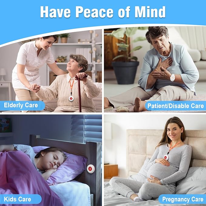 Daytech Wireless Caregiver Pager for Elderly Monitor/Seniors/Patient/Disabled at Home Nurse Alert System 300+ Feet 2 Portable/Vibration Receiver & 1 Call Button & 1 Alert Watch