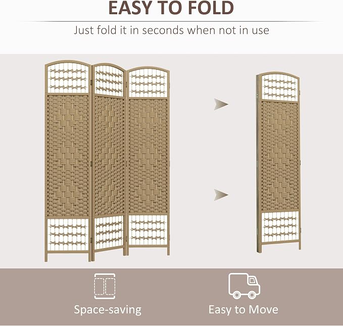 HOMCOM 3 Panel Room Divider, Folding Privacy Screen, Natural | Room Separator - Image 3