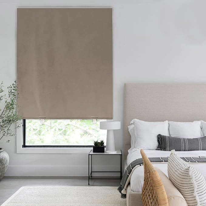 LazBlinds 100% Blackout Roller Shades, Taupe | No tools No Drill Cordless Blinds - Image 6