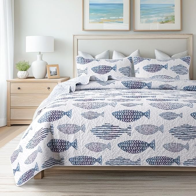 SLPR - Coastal Nautical Fish Quilt Set, King by SLPR