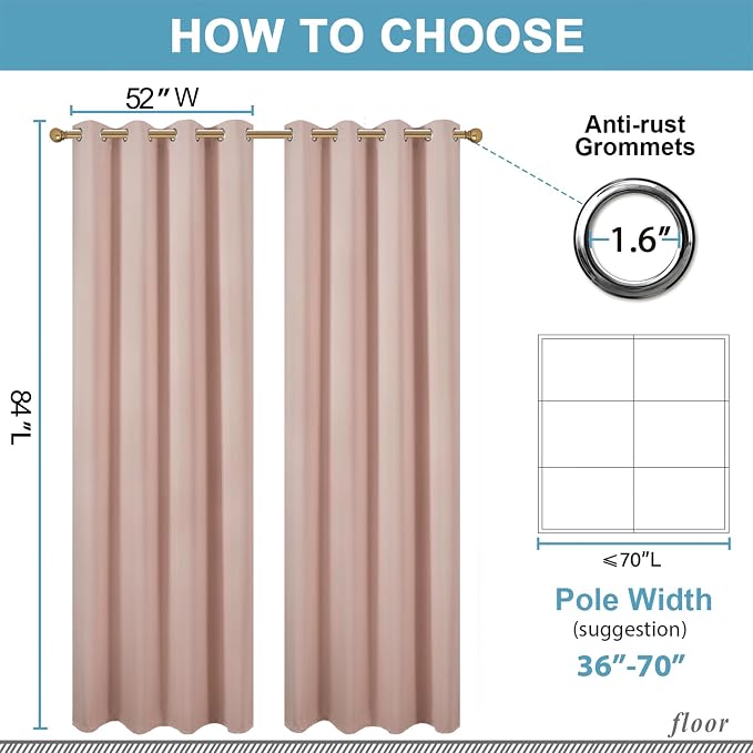Diraysid Blush Grommet Blackout Curtains - Image 6