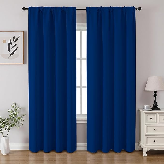 CUCRAF Royal Blue Blackout Curtains 96 inch Length 2 Panels Set, Rod Pocket by CUCRAF