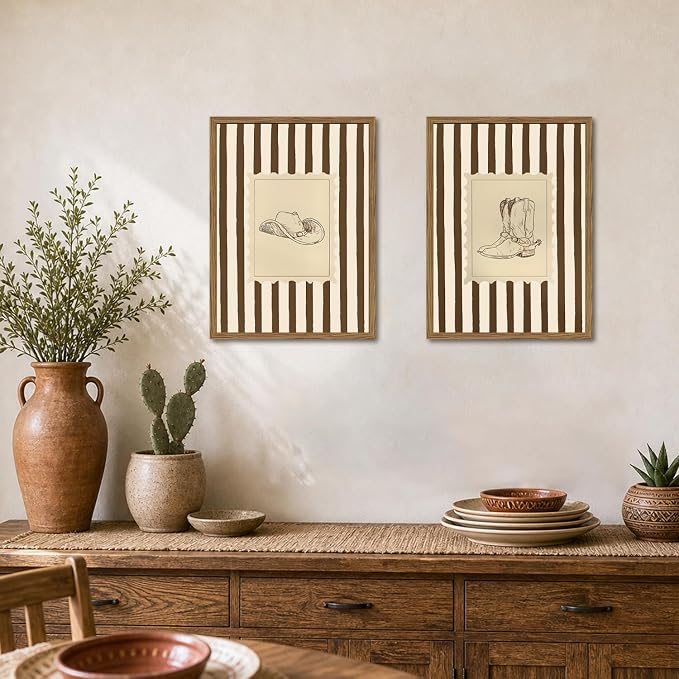 Western Cowboy Wall Art Set of 3, Vintage Cowboy Boots Hat Wall Decor Painting - Image 5