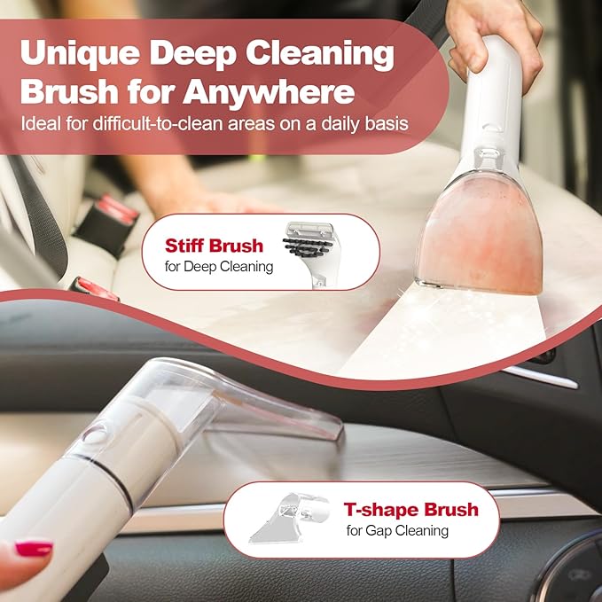 Upholstery Carpet Cleaner, MUJERBAY 12Kpa Portable Spot & Stain Cleaner Shampooer, Move with Universal Wheels & Handle, 1.18-inch Deep Cleaning Machine for Couch, Stairs, Car & Messes.