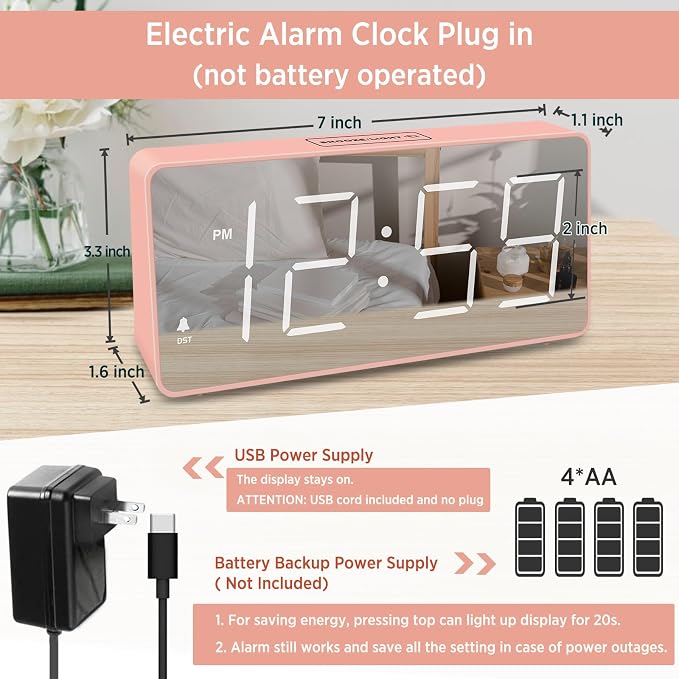 Peakeep Digital Alarm Clock for Bedroom Bedside, Large Display 5 Dimmers | - Image 2