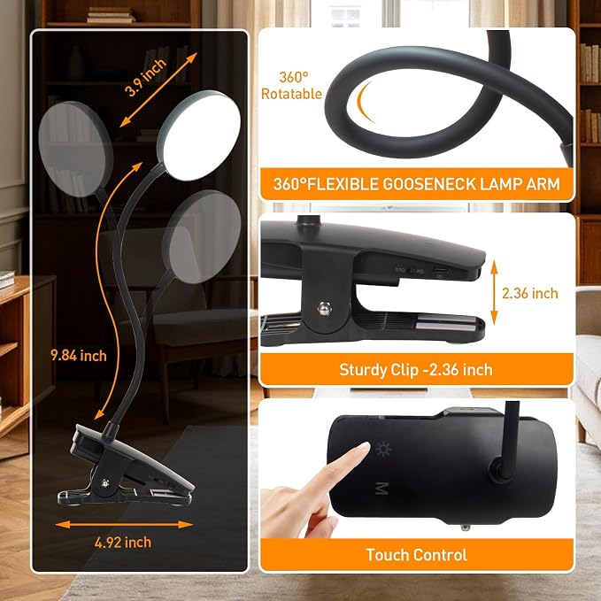 Cordless Rechargeable Clip On Desk Lamp Thick Flexible 360° Gooseneck | 450 - Image 5
