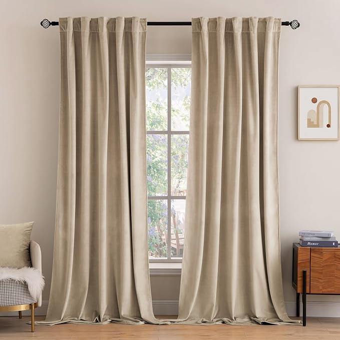 MIULEE Velvet Curtains 52x90 inches 2 Panels Cream Beige Blackout Curtains | by MIULEE