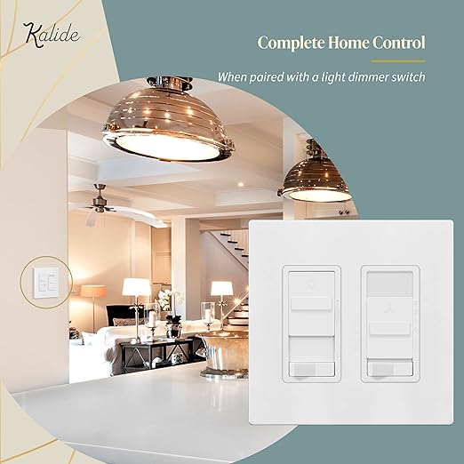 TOPGREENER Kalide Light Switch and 3-Speed Ceiling Fan Control Combo, in Wall Light and Fan Combination Switch, Single Pole, 2.5A, 720W, Neutral Wire Not Required, TGSFS3-W, White