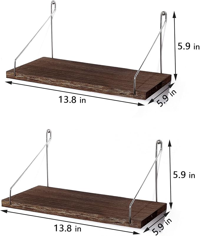 Floating Wall Shelves, Rustic Wood Wall Mounted Shelf Set of 2 | No Drill - Image 3