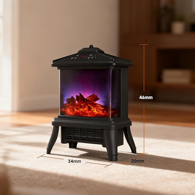 18-inch Freestanding Electric Fireplace, Equipped with 1500W/1650W Electric Wood Fireplace Flame Effect, Featuring Realistic Flames, 3-Second Quick Heating, Remote Control, and Adjustable Lighting