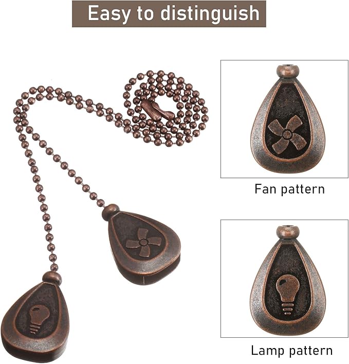 Patelai 4 Pieces Ceiling Fan Pull Chain Extender Ornament 12 Inch Ceiling Pull Chain Extension Classic Drop Shaped Pendant Beaded Ball Cord for Fan light lamp decorative with Connector(Red Bronze)