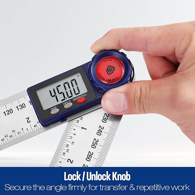 WORKPRO Digital Angle Finder, 7-Inch / 200 mm Stainless Steel Angle Finder Tool with Lock & Hold Function, Precision Measuring Tool with Bag for Woodworking, Carpentry, Construction Projects