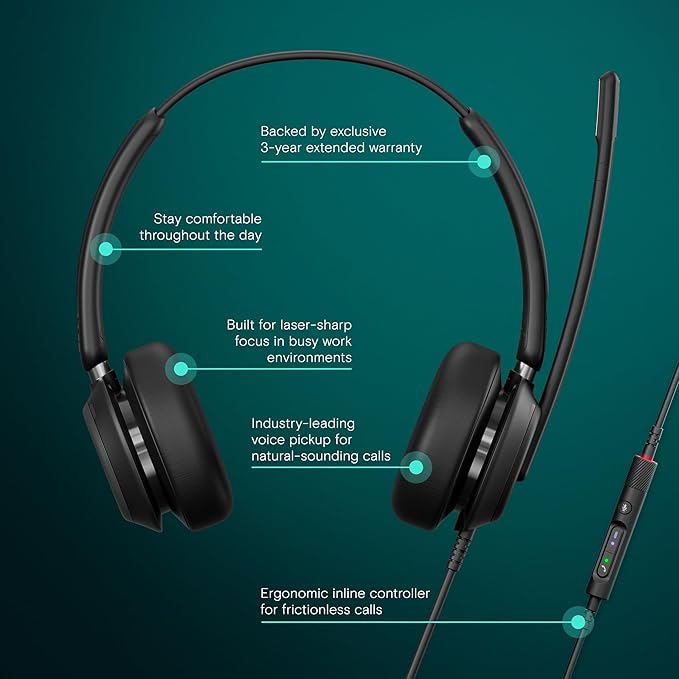 EPOS Impact 760 Dual-Sided USB-C and USB-A Wired Office Headset with Noise-Canceling Mic, in-Line Controls, Clear Audio, Comfortable Fit, Suitable for Business Calls and Working from Home