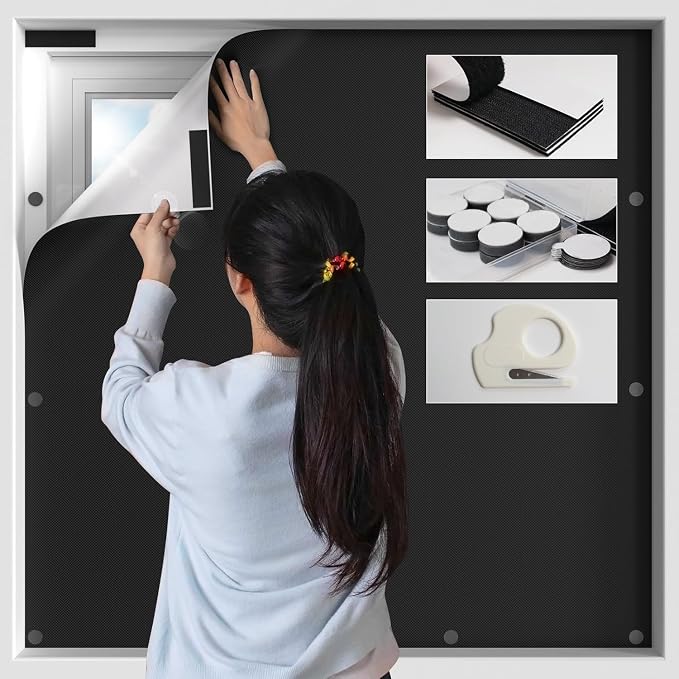 BKSAI 100% Blackout Curtains for Bedroom, Magnetic Portable Blackout Shades for by BKSAI
