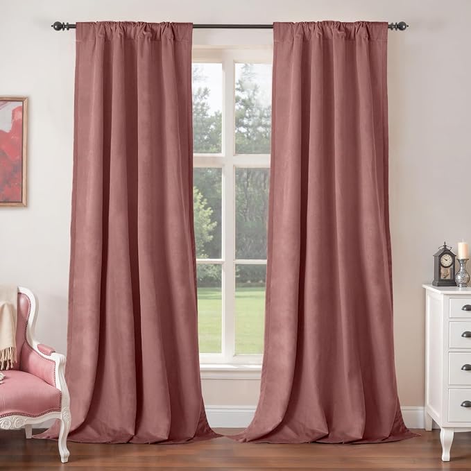 BGment Dusty Rose Pink Velvet Curtains 84 inches 2 Panels - Image 2