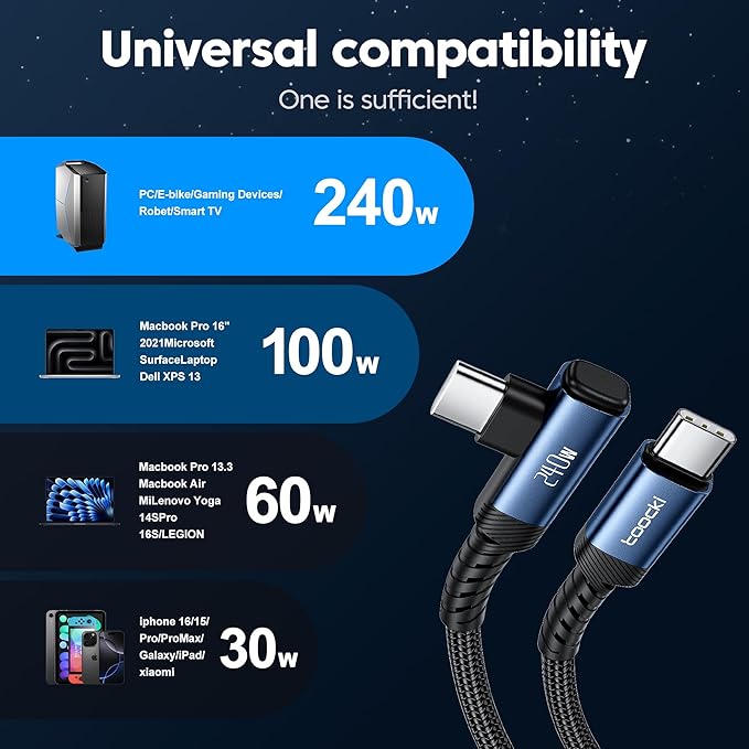 toocki USB C Cable [2Pack, 6.6ft] 240W Fast Charging Type C Cord, Nylon Braided USB 2.0 Cable for iPhone 17 16 15 Pro Plus Pro Max Air, iPad Pro, Samsung Galaxy S24 S23, Switch, MacBook Pro, Pixel