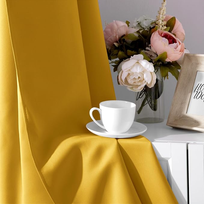 HOMEIDEAS Blackout Curtains 52 X 96 Inch Long Set of 2 Panels Mustard Yellow - Image 7