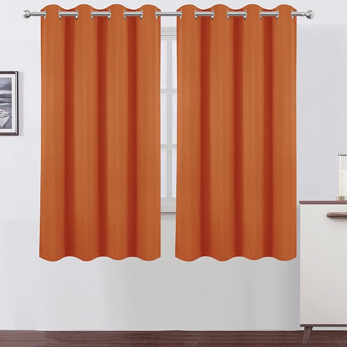 100% Blackout Curtains 52 x 63 Inch/Orange Curtains 2 Panels - Image 2