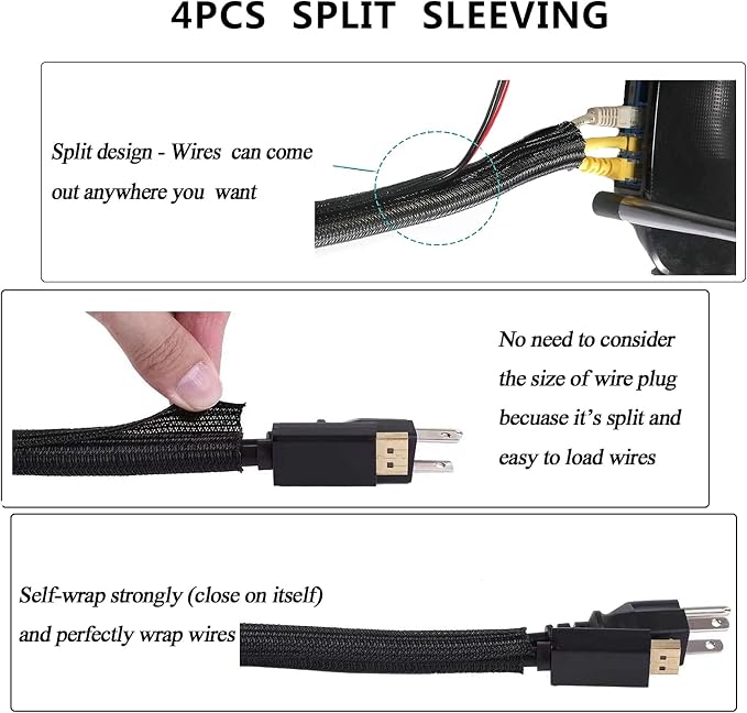 Cord Management Organizer Kit 4 Cable Sleeve split 192PCS Cable Management - Image 4