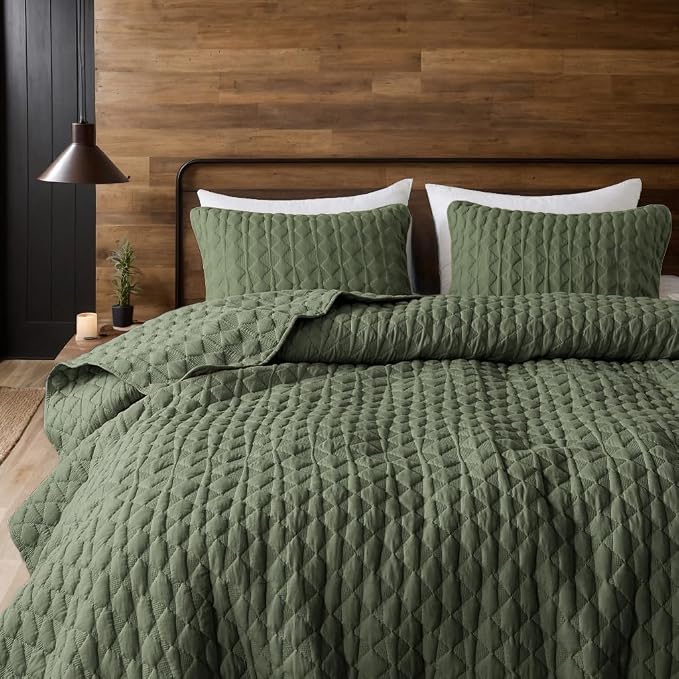 WDCOZY Olive Green Twin Size Quilt Bedding Set - Image 8