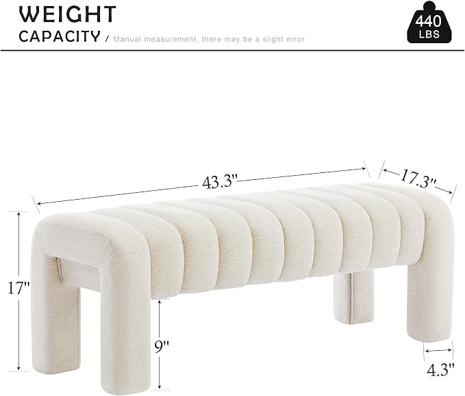 43.3" Bedroom Bench, Upholstered Entryway Bench, Modern End of Bed Ottoman - Image 2