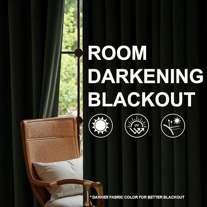 Moss Green Soft Velvet Pinch Pleat Blackout Curtains 102 Inches Long Soundproof - Image 7