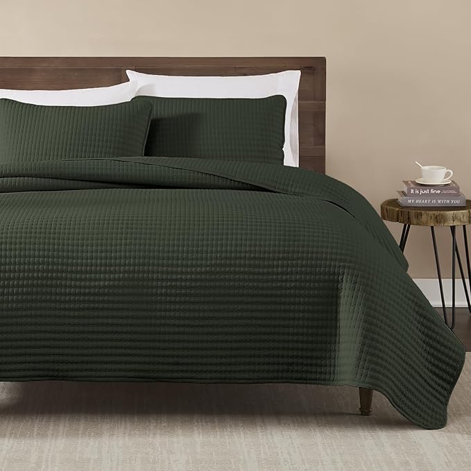 Queen Quilt-Lightweight Bedspreads Dark Green Queen Size Quilt Bedding Set | - Image 4