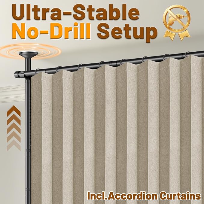 AJAZZ Room Divider Curtain+ Curtain Rods No Drilling Adjustable Tension 43-120× - Image 3
