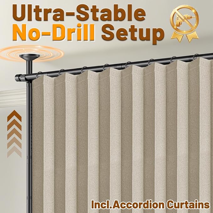 AJAZZ Room Divider Curtain+ Curtain Rods No Drilling Adjustable Tension 43-120× - Image 3