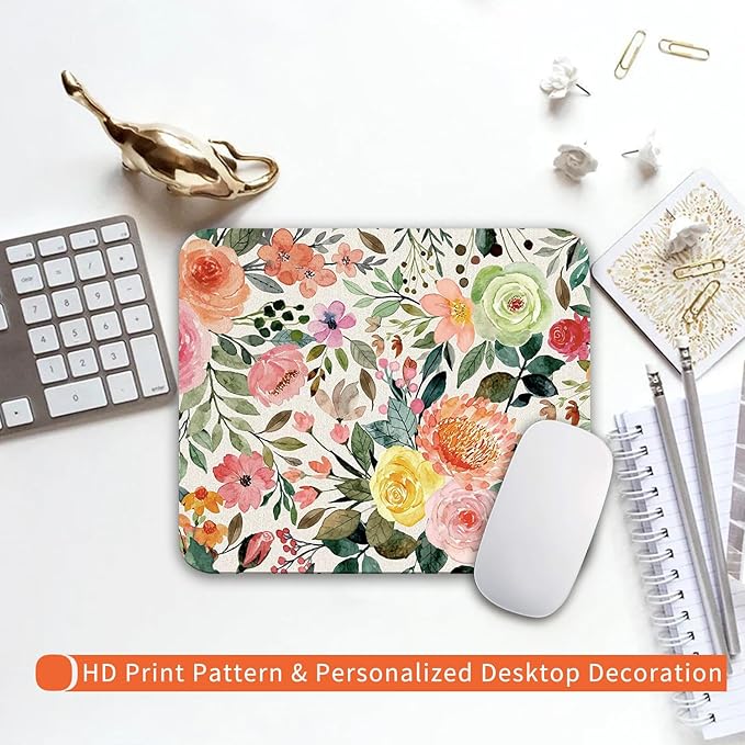 Armanza Square Mouse Pad Watercolour Floral,Personalized Premium-Textured Custom Mouse Mat Design,Washable Mousepad Cloth,Non-Slip Rubber Base Computer Mouse Pads for Wireless Mouse