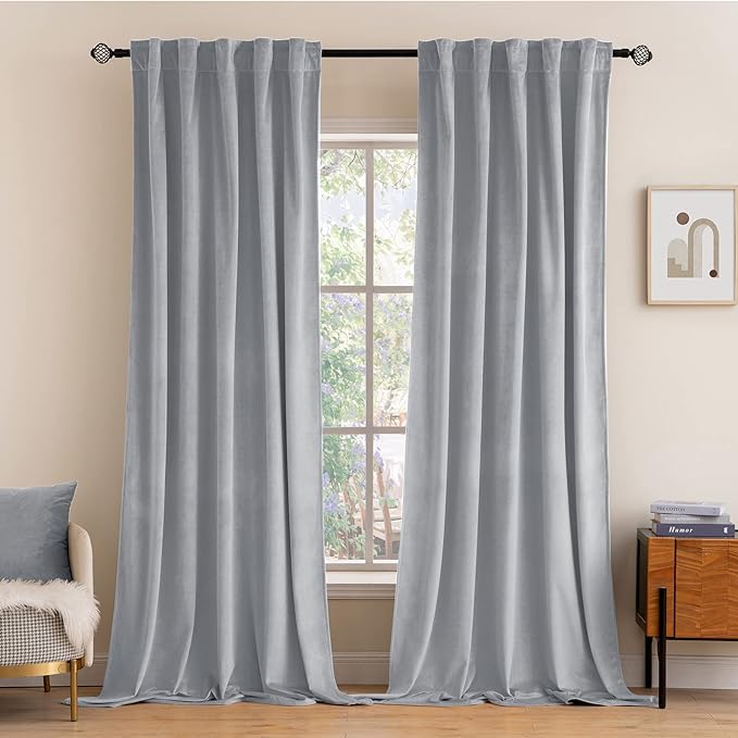 MIULEE Greyish White Velvet Blackout Curtains 52x84 inches 2 Panels | Luxury by MIULEE